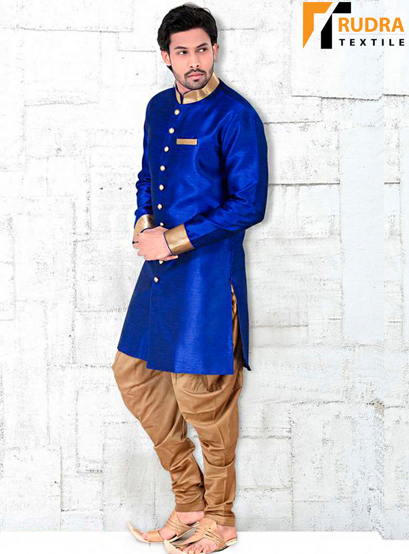 Blue Banglori Silk Readymade Indo Western Suit 72032