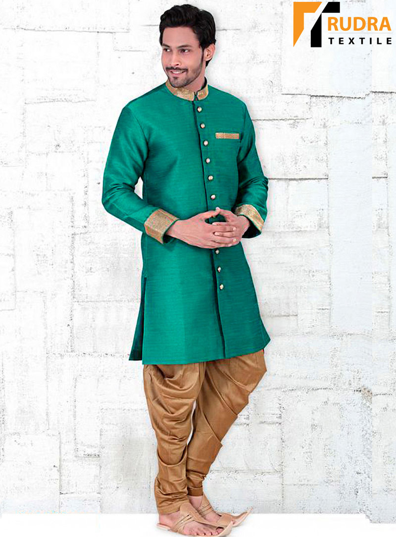 Sea Green Banglori Silk Readymade Indo Western Suit 72030