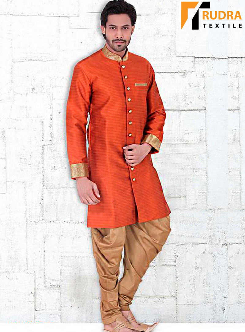Rust Banglori Silk Readymade Indo Western Suit 72033