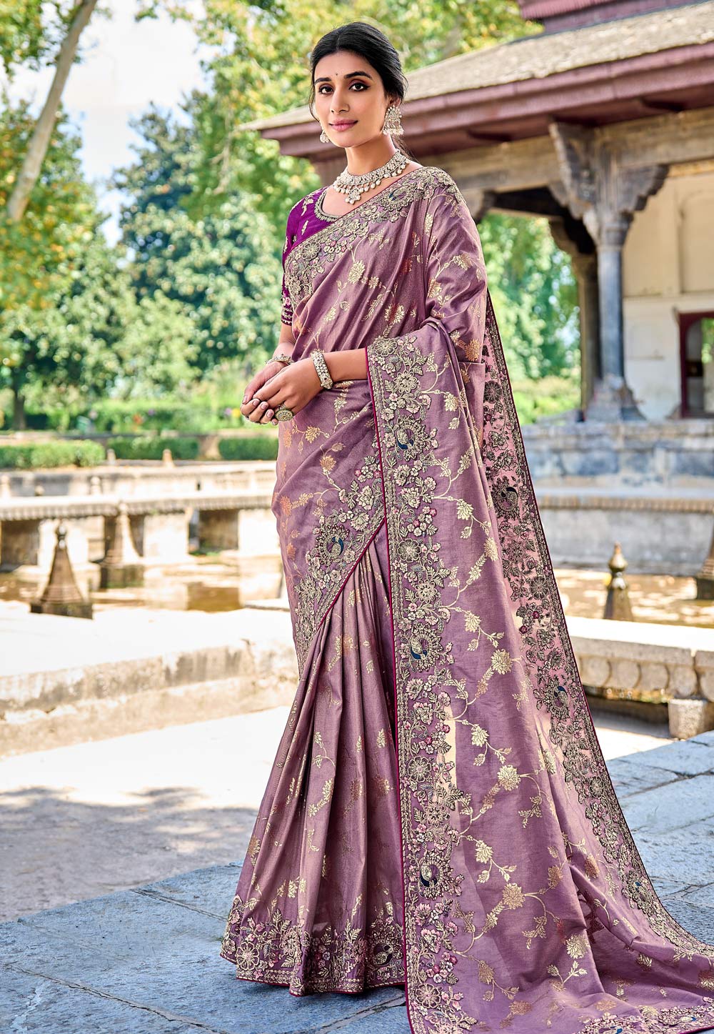 Light Purple Silk Saree With Blouse 276450