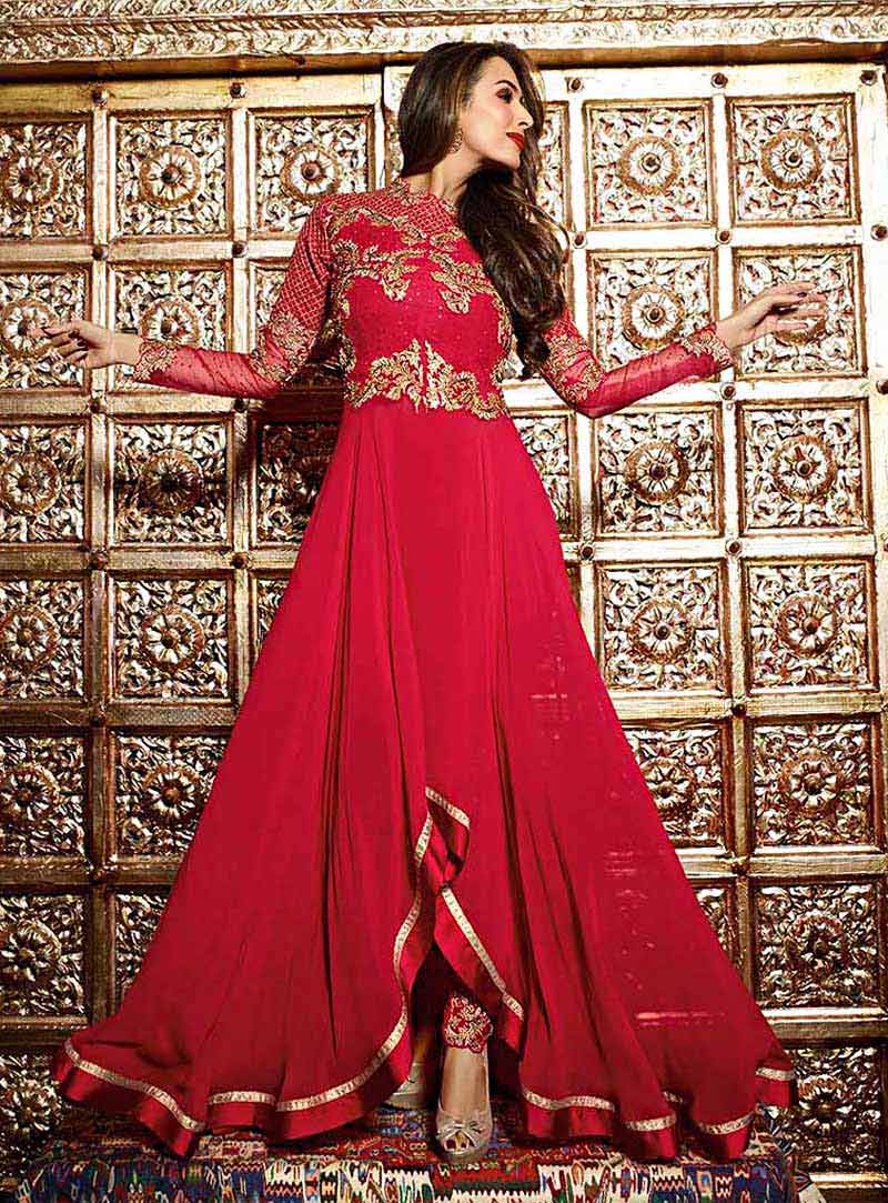 Malaika Arora Khan Magenta Georgette Designer Anarkali Suit 71038