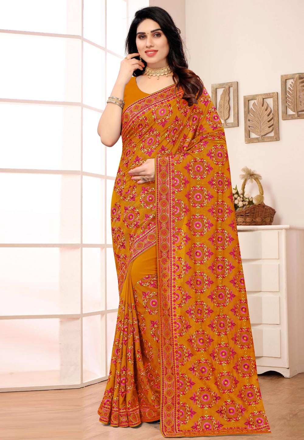 Mustard Georgette Saree With Blouse 247038