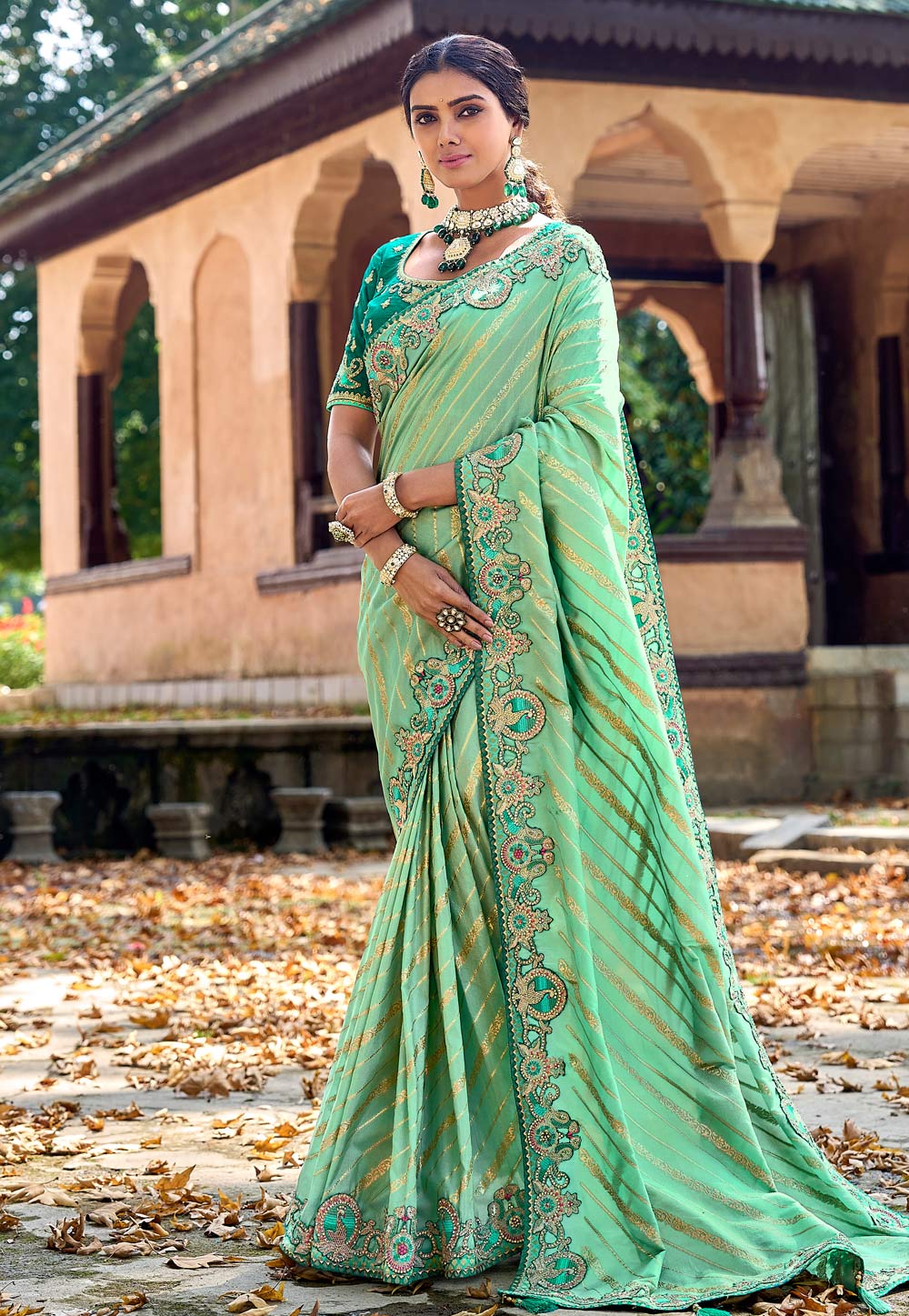 Light Green Silk Saree With Blouse 276452