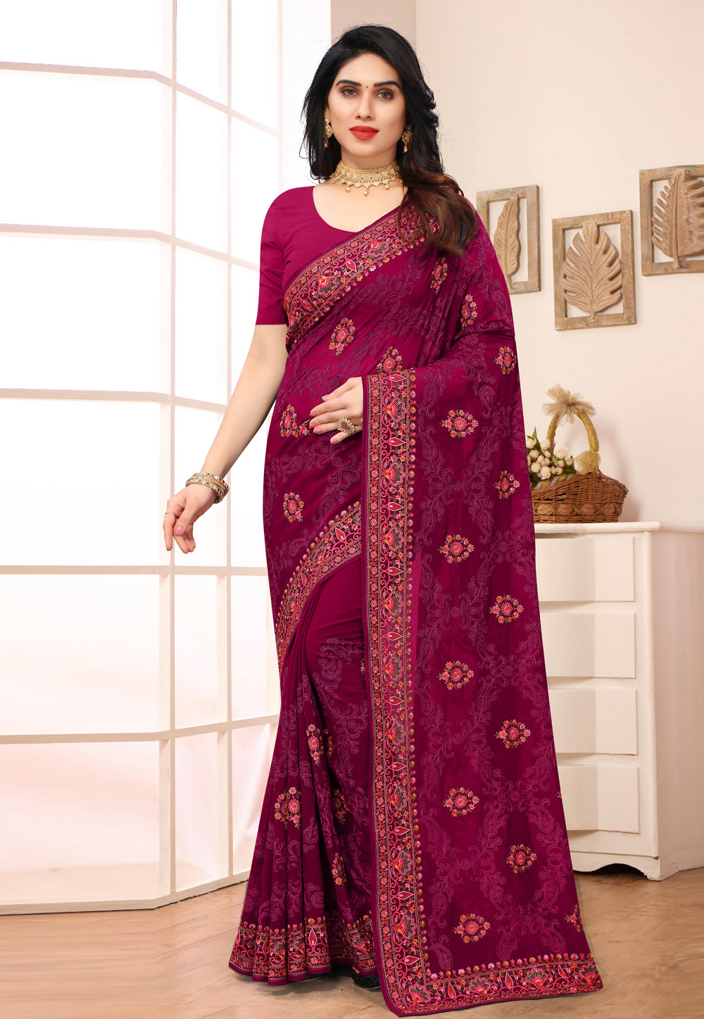Magenta Georgette Saree With Blouse 247040