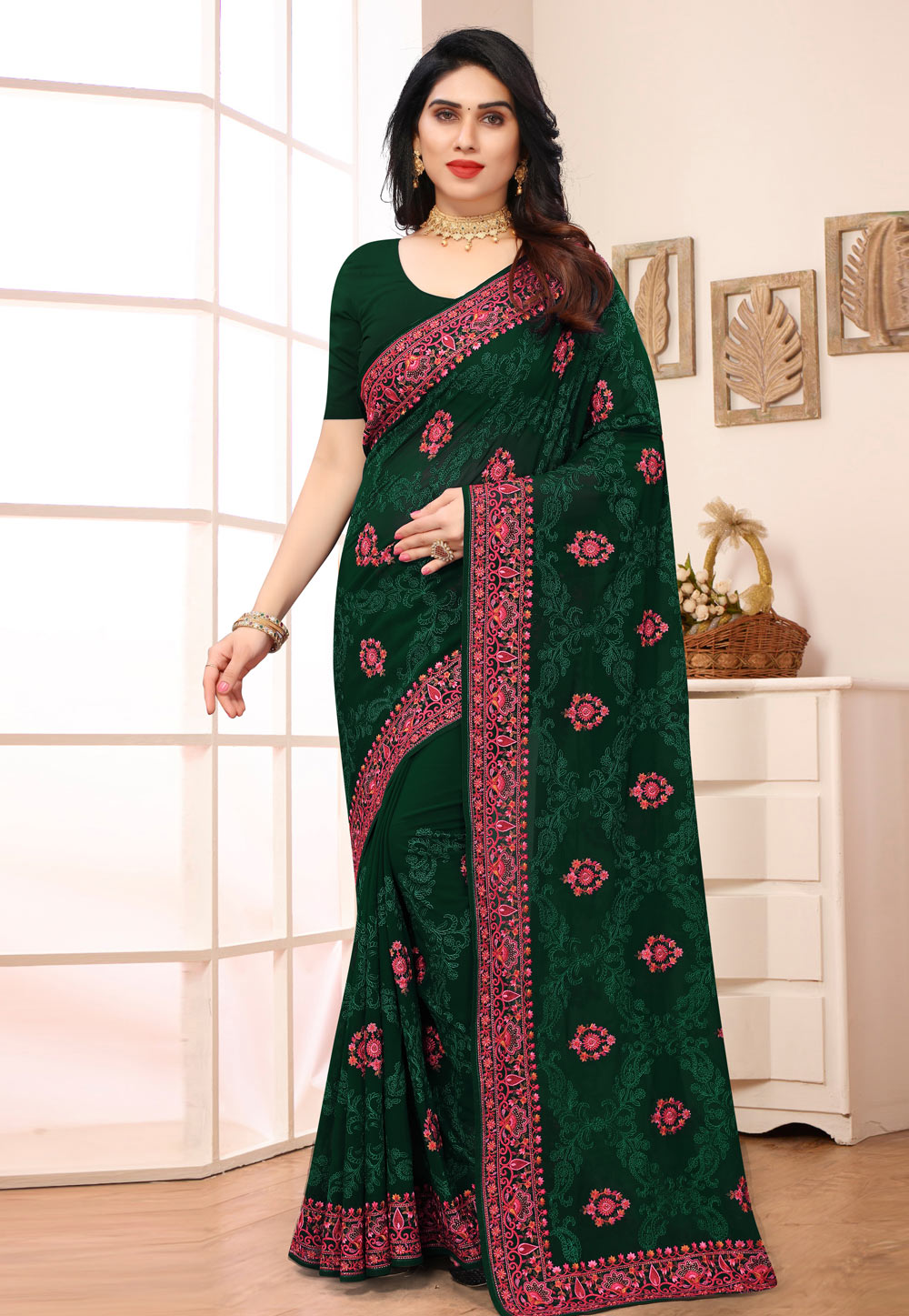 Green Georgette Saree With Blouse 247041