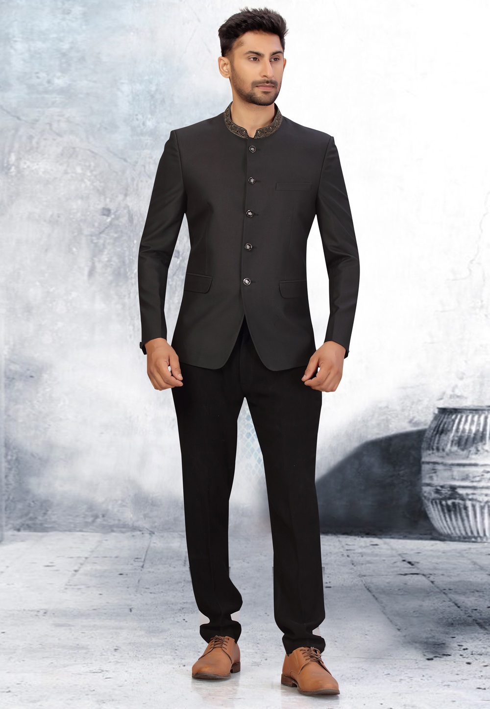 Black Viscose Jodhpuri Suit 231091