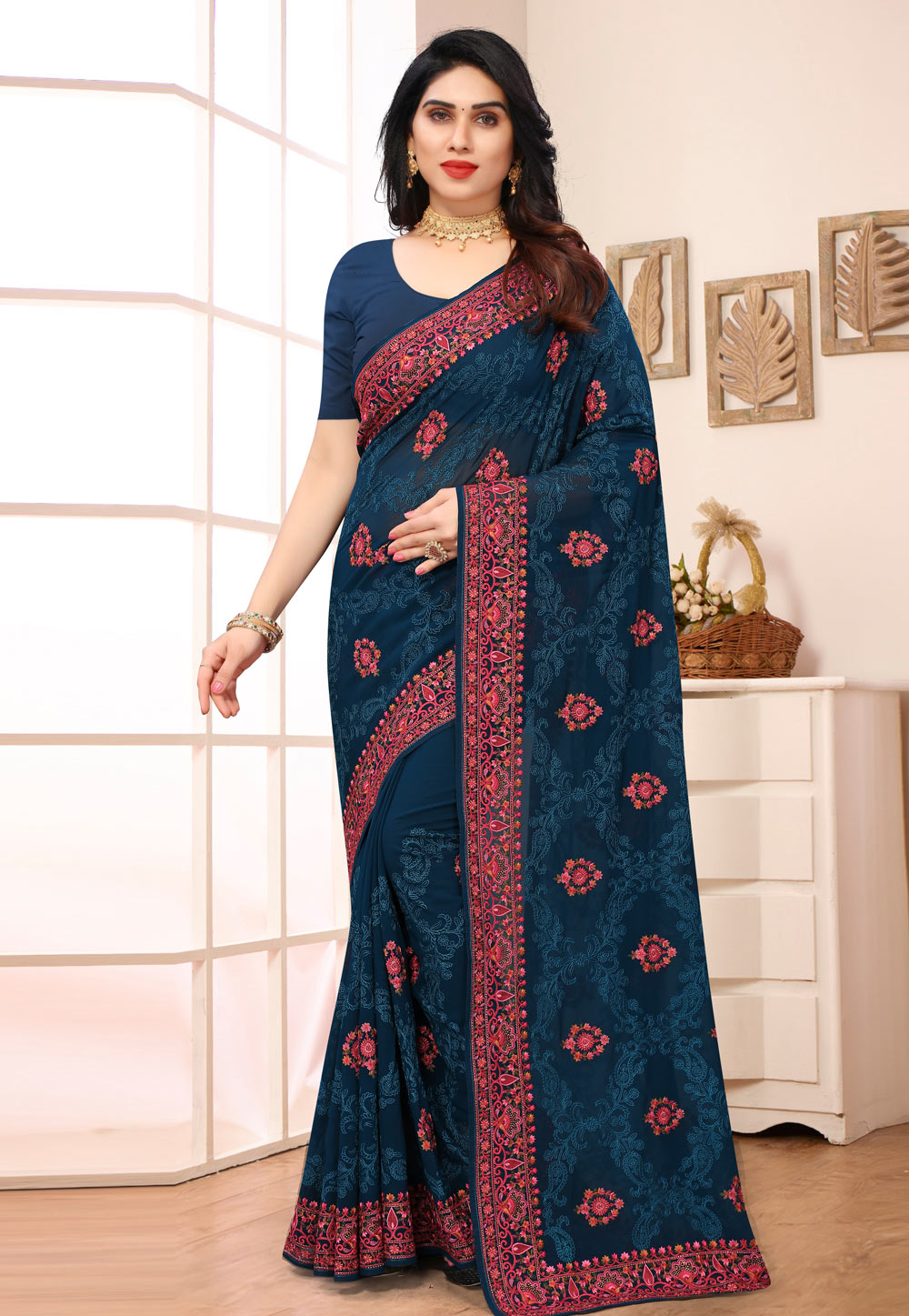 Blue Georgette Saree With Blouse 247042