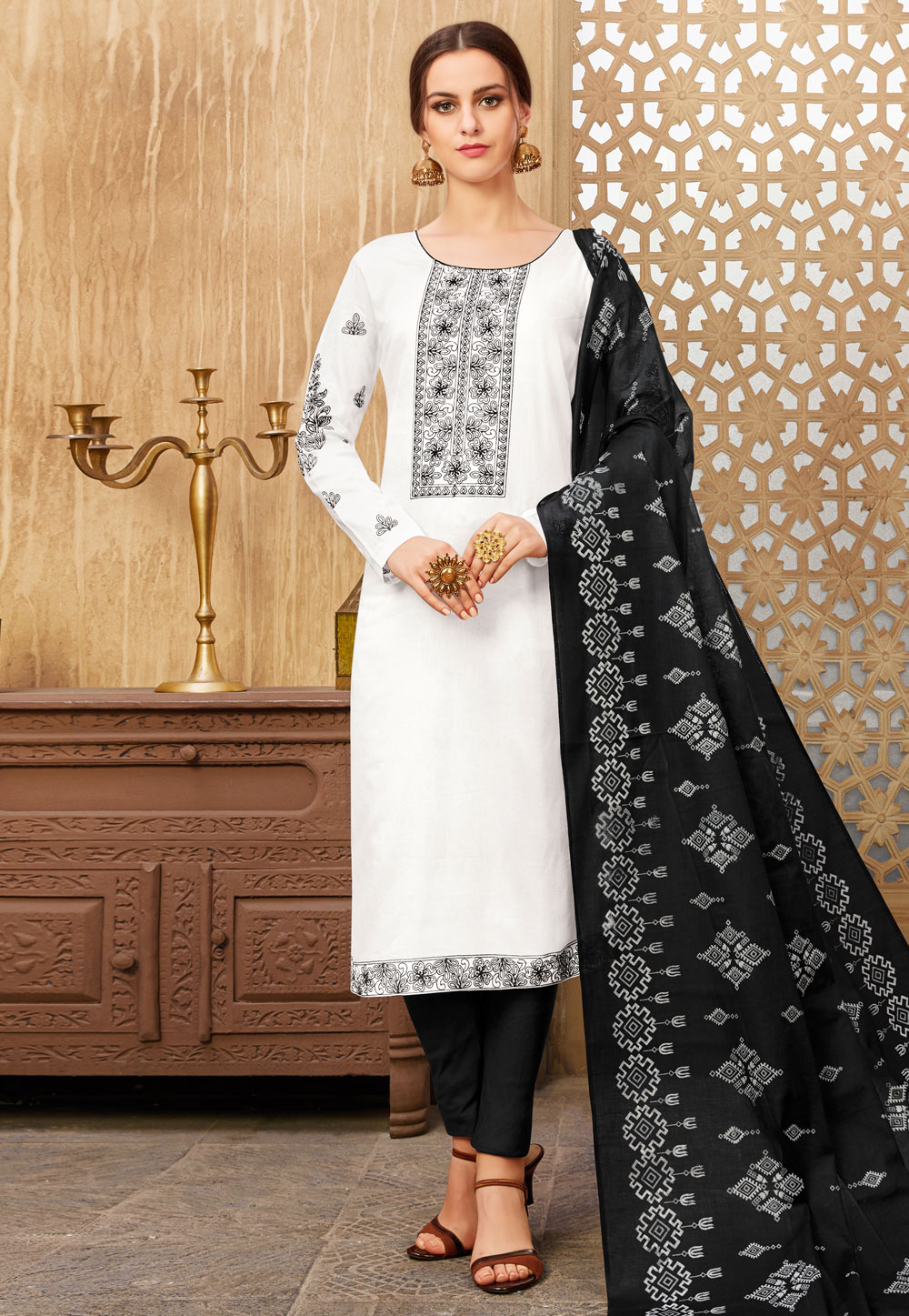White Silk Kameez With Pant 182630