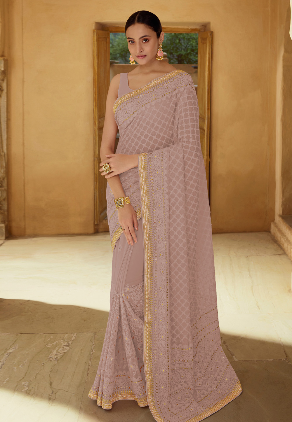 Pink Georgette Saree With Blouse 246231