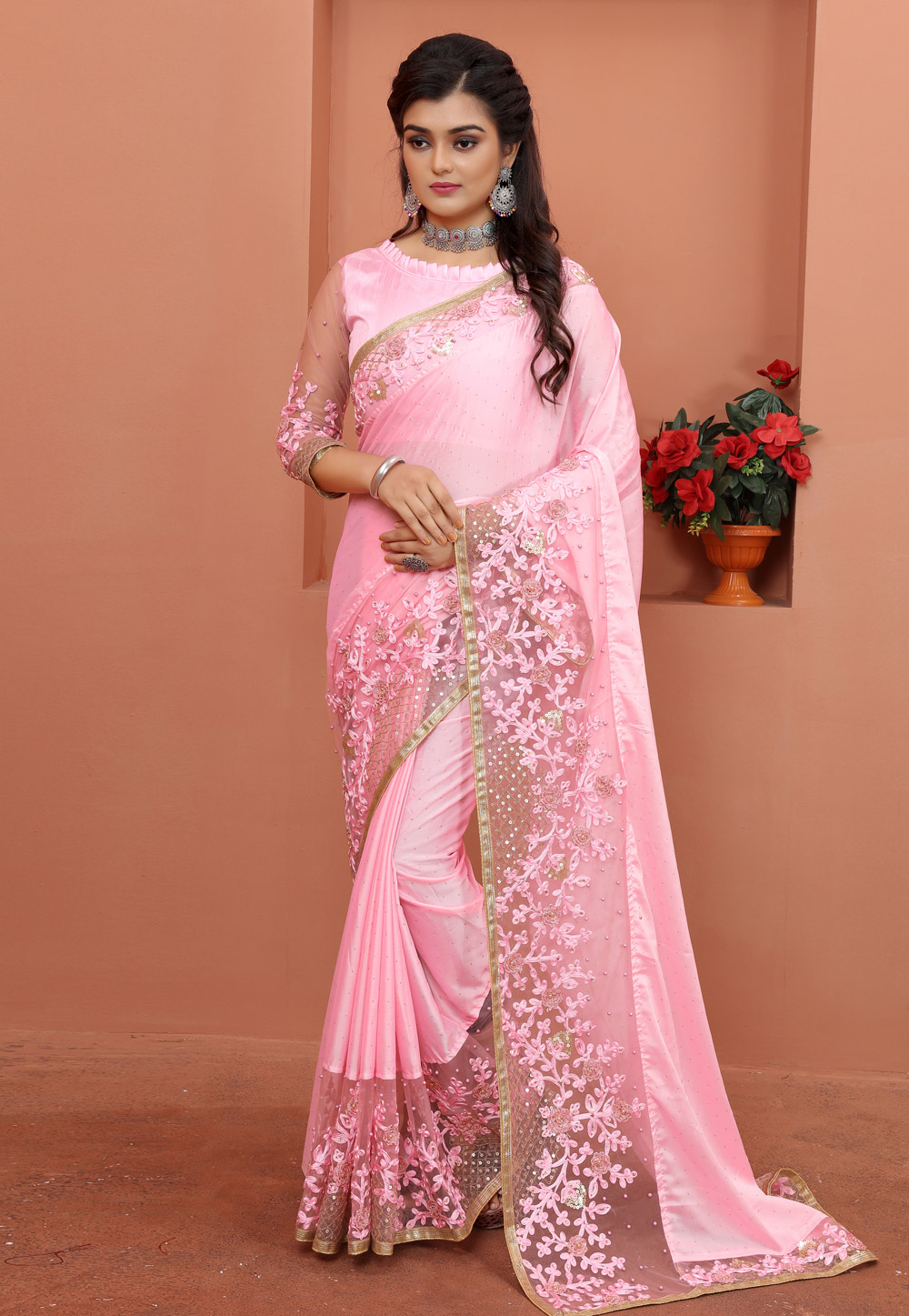 Pink Silk Saree With Blouse 247559