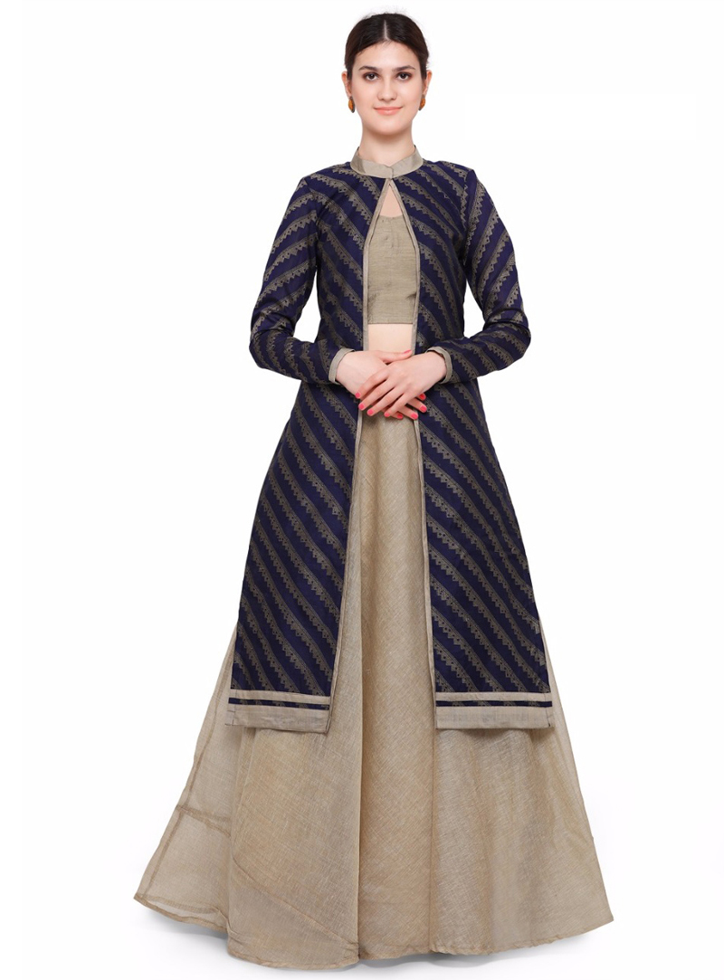 Beige Banarasi Jacket Style Lehenga Choli 95696