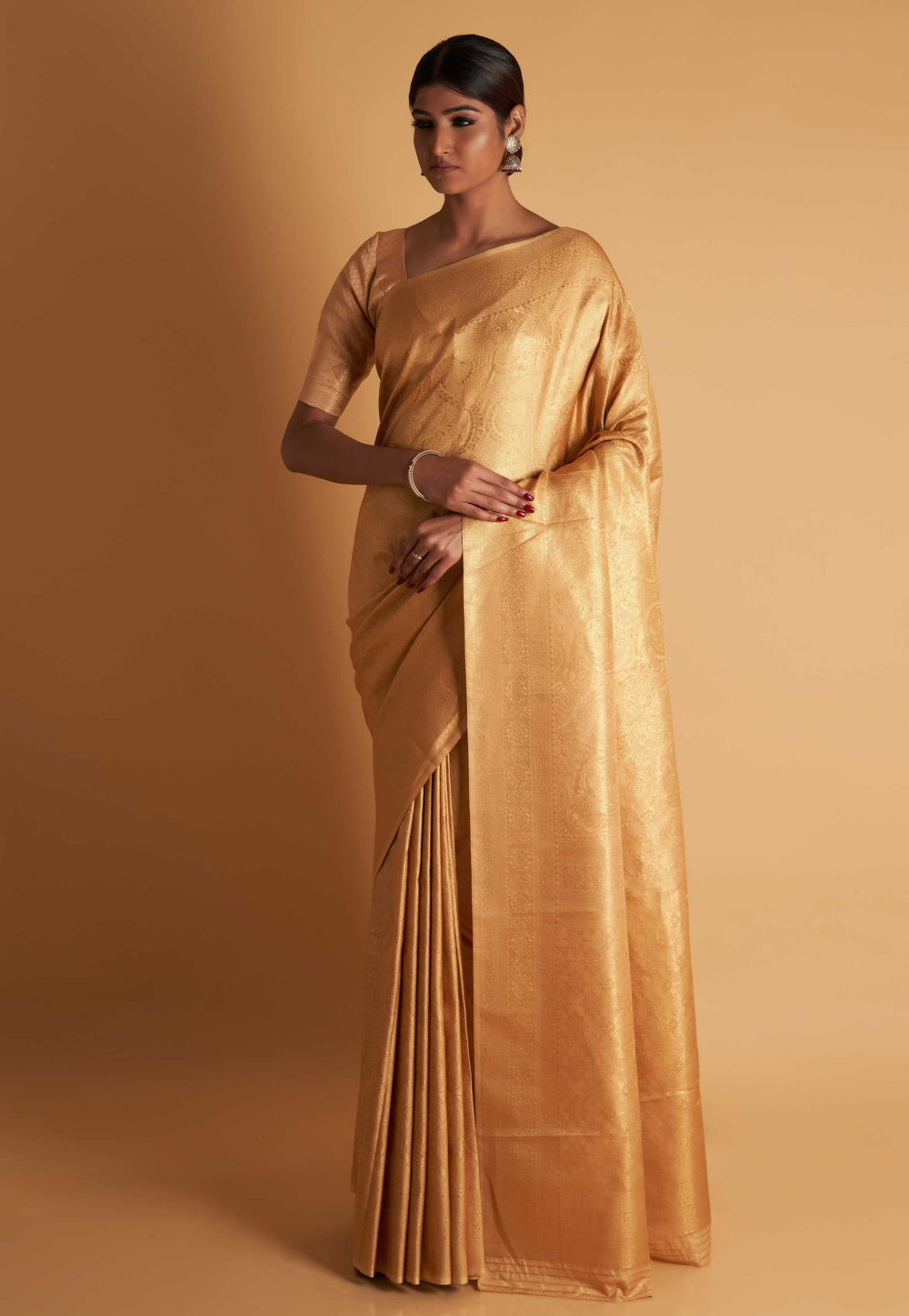 Beige Kanjivaram Silk Saree With Blouse 268193