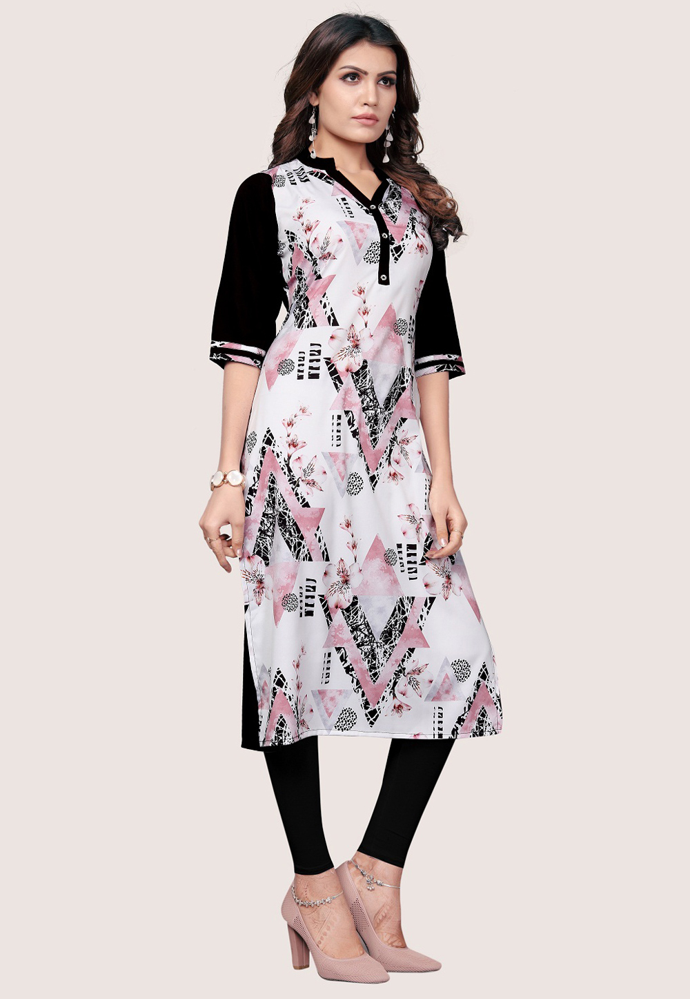 Off White Crepe Printed Readymade Tunic 183589