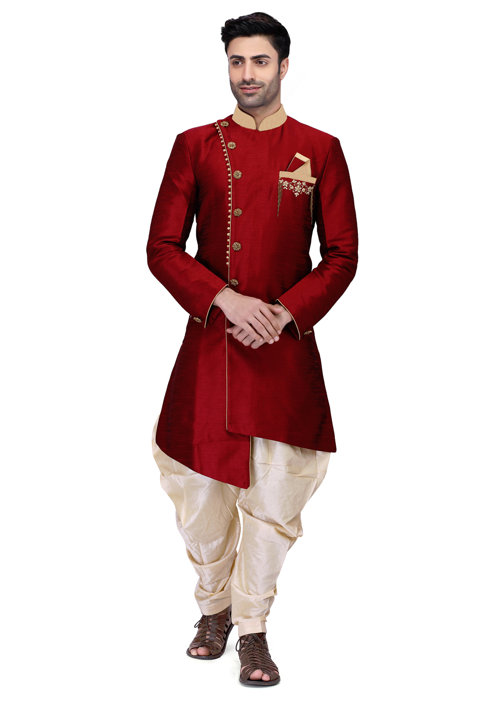 Maroon Art Silk Readymade Indo Western Suits 168942