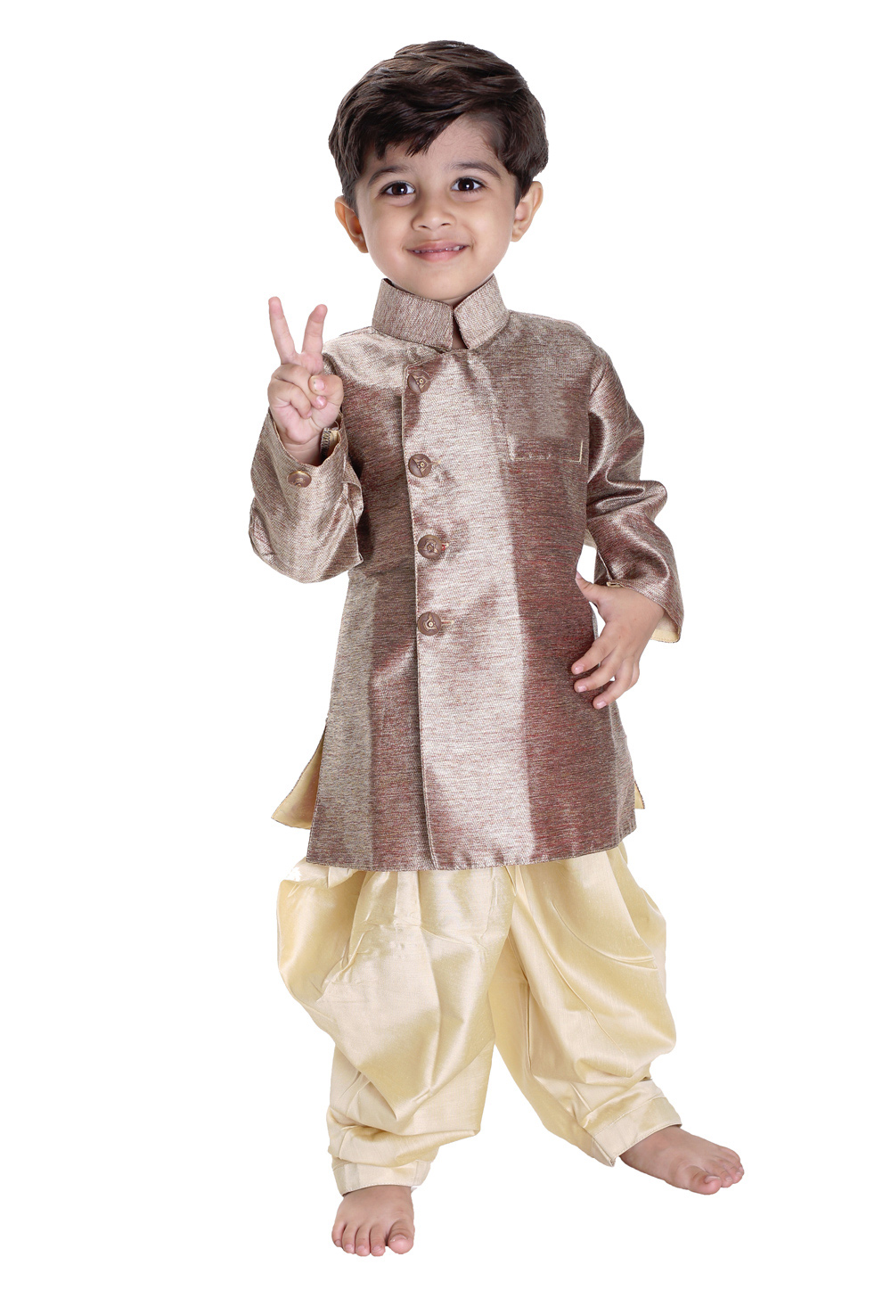 Light Brown Cotton Kids Readymade Sherwani 169941