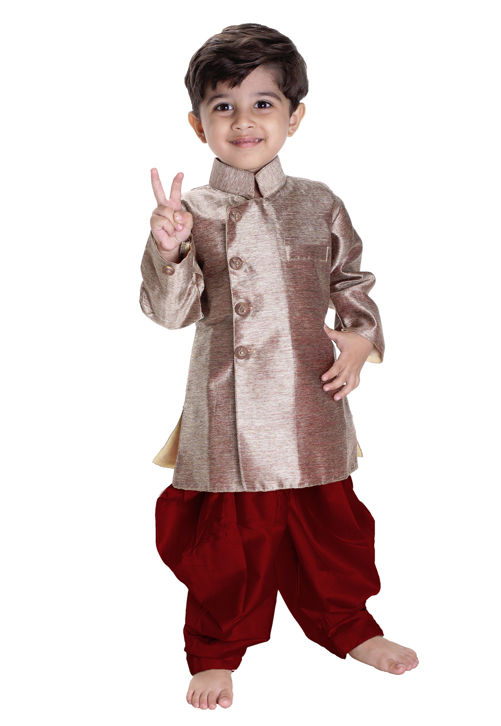 Light Brown Cotton Kids Readymade Sherwani 169942