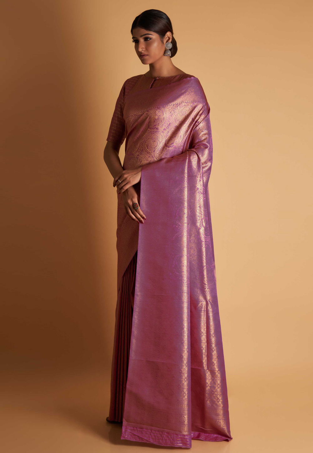 Lavender Kanjivaram Silk Saree With Blouse 268195