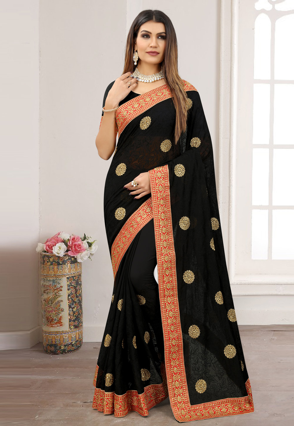 Black Georgette Saree With Blouse 249526