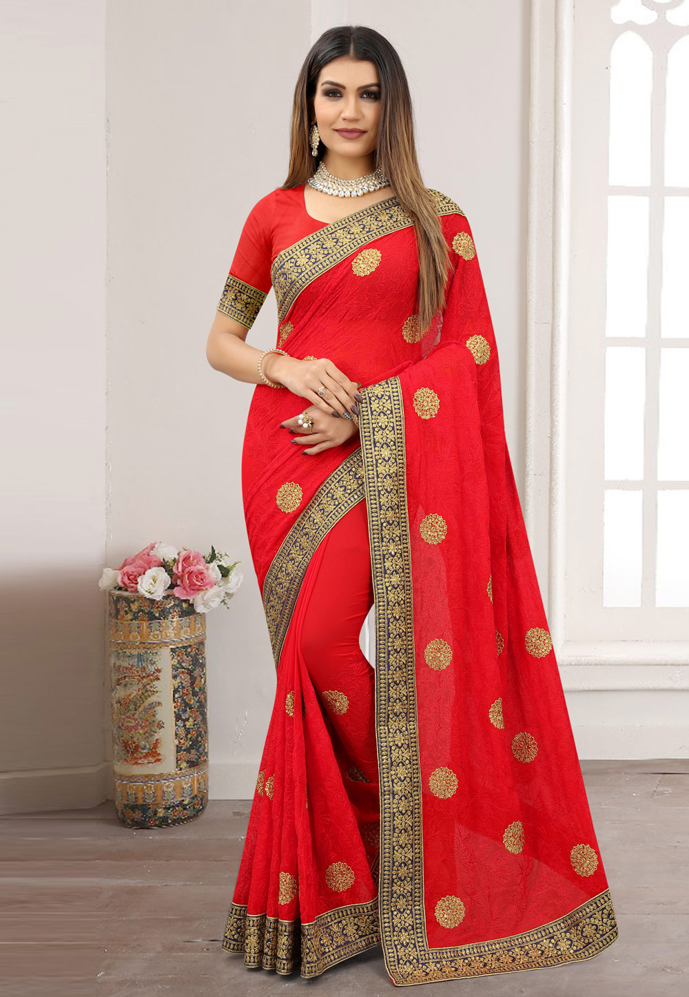 Red Georgette Saree With Blouse 249527