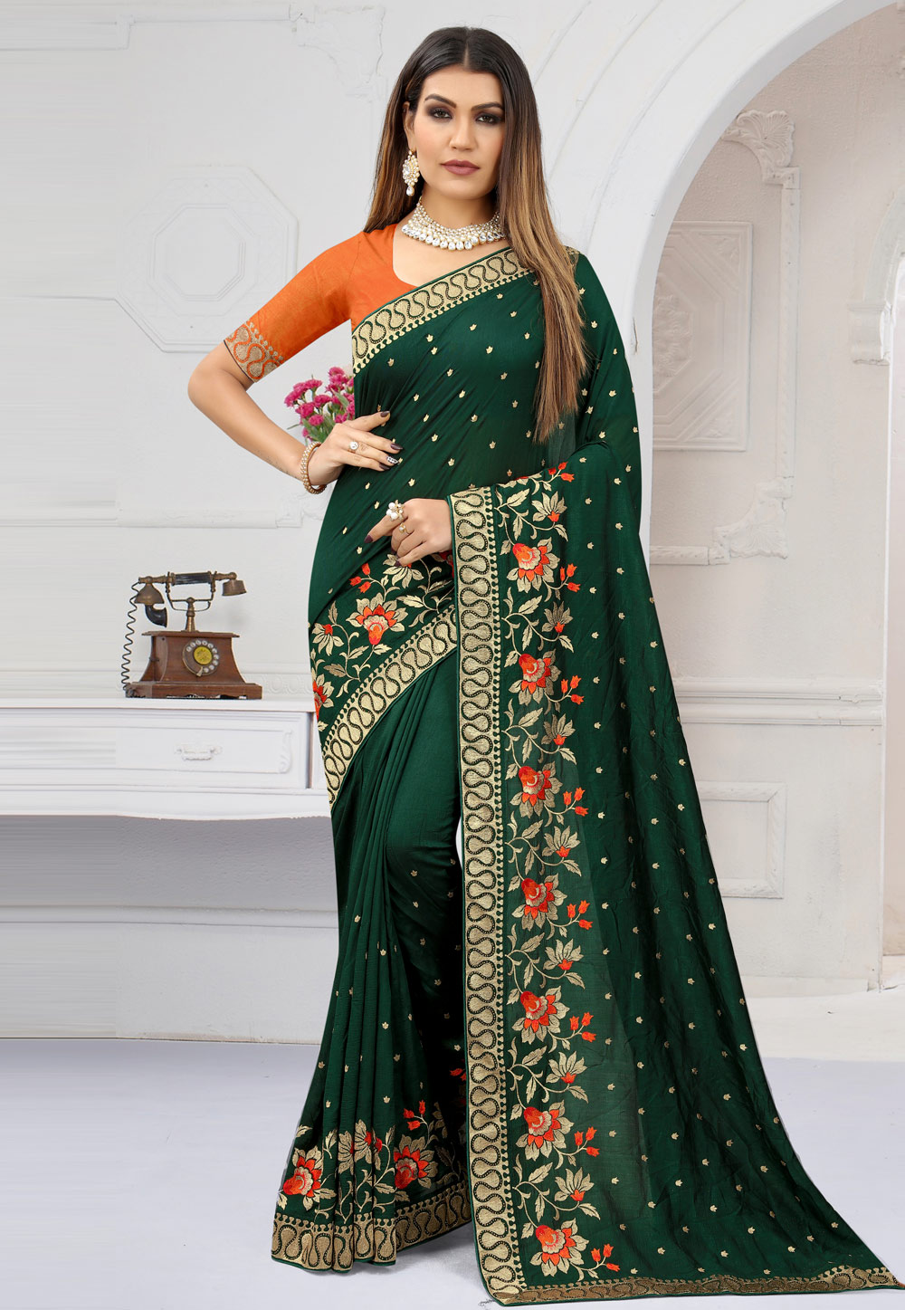 Green Silk Saree With Blouse 249532