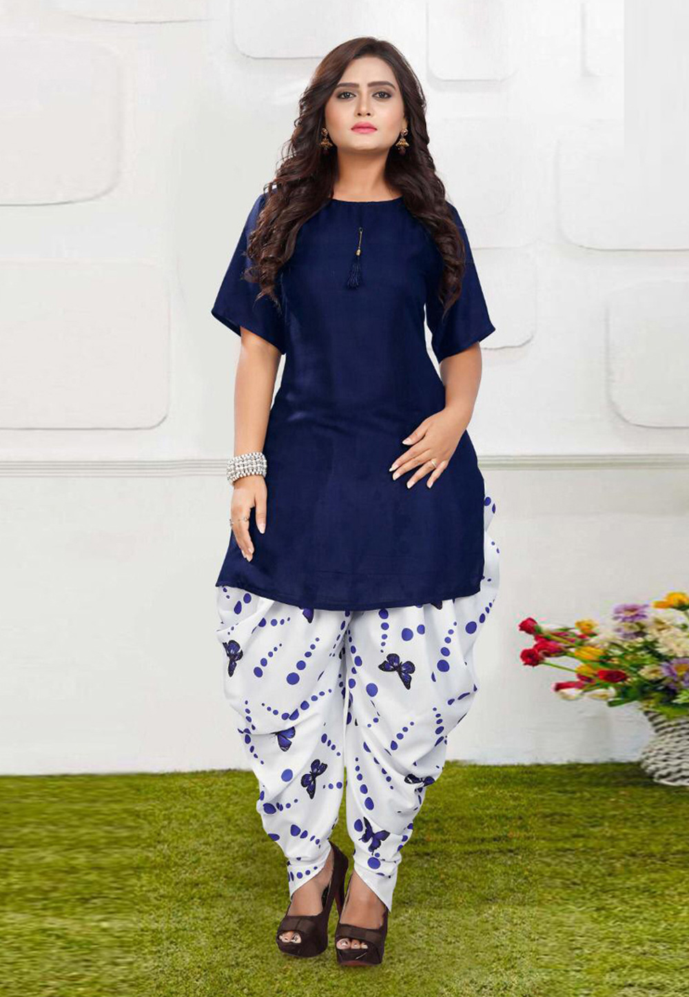 Navy Blue Rayon Dhoti Salwar Suit 183340