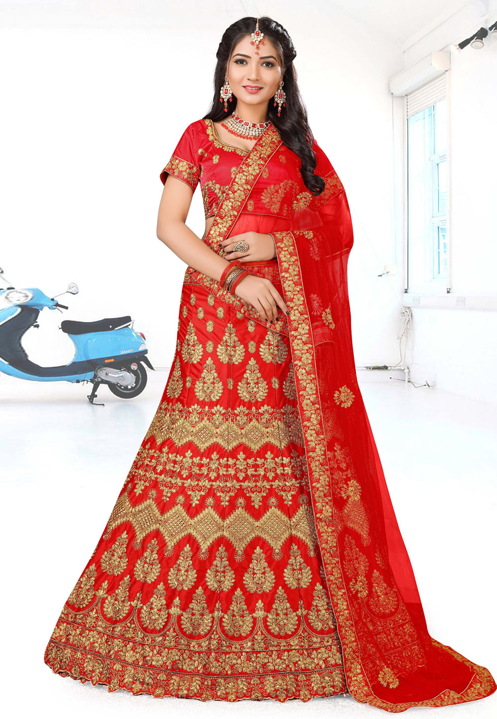 Red Silk Embroidered Bridal Lehenga Choli 169871