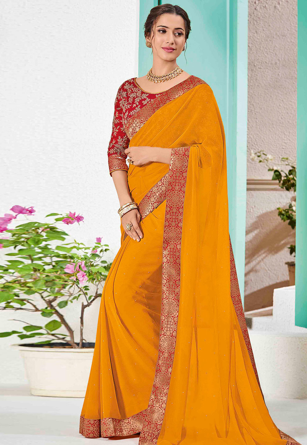 Yellow Chiffon Festival Wear Saree 183261