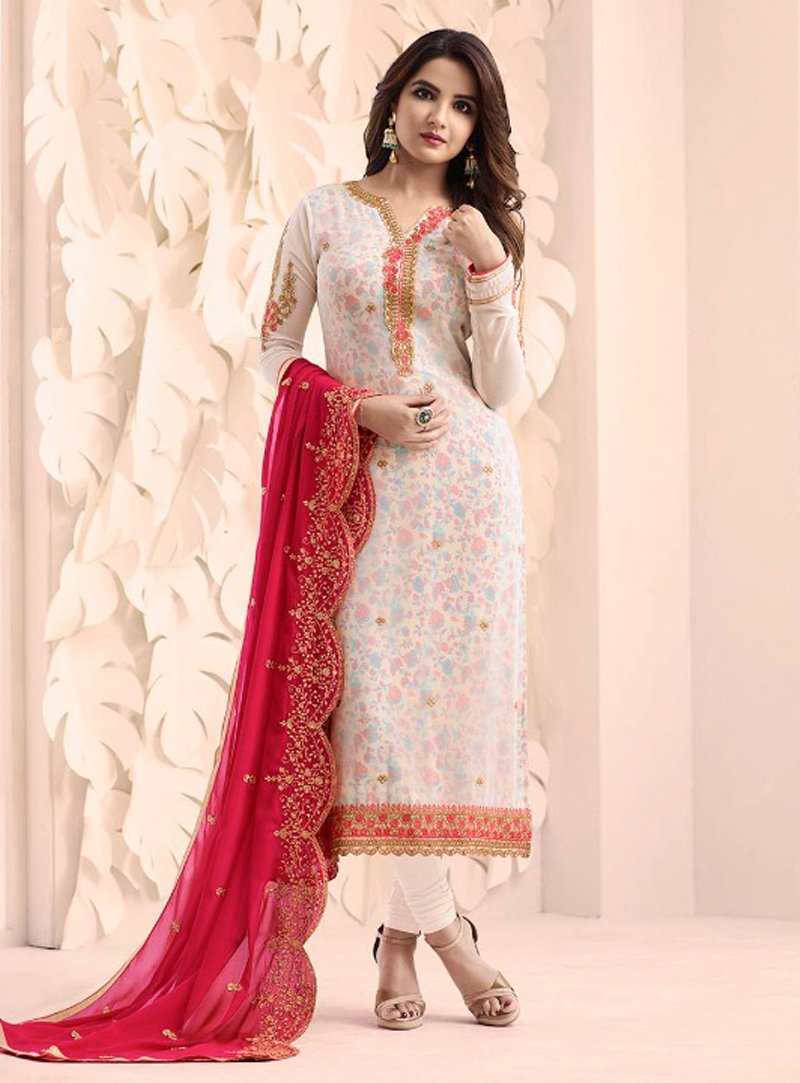 Off White Georgette Kameez With Churidar 138586