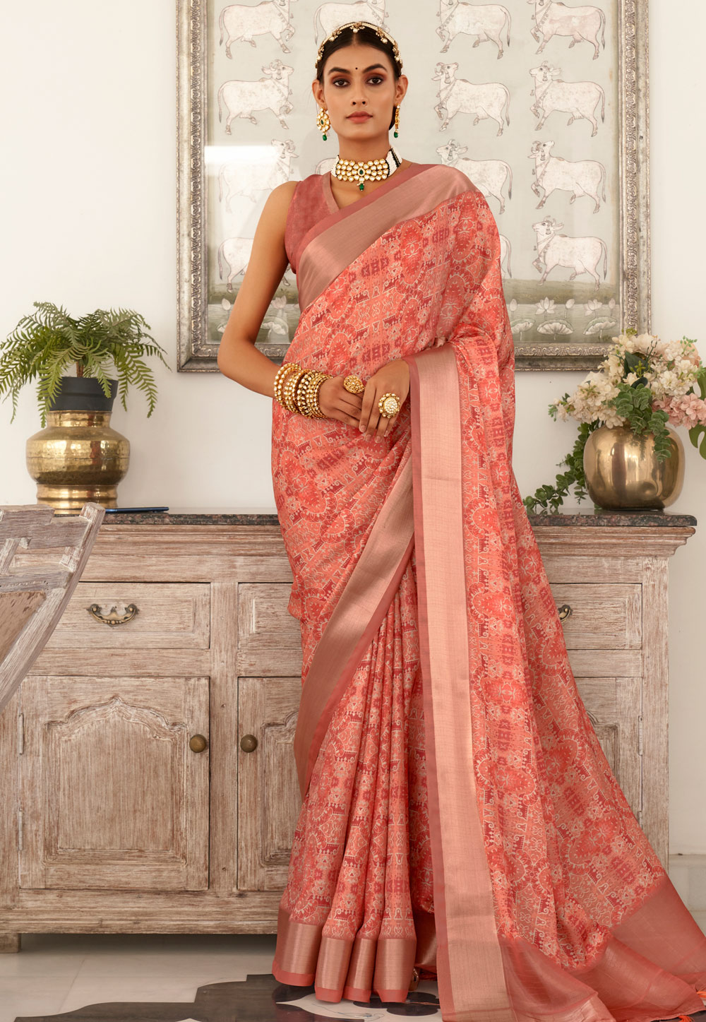 Peach Viscose Saree With Blouse 270392