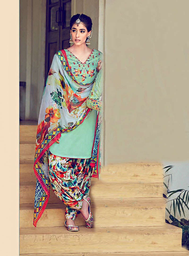 Light Green Cotton Satin Punjabi Suit 70168