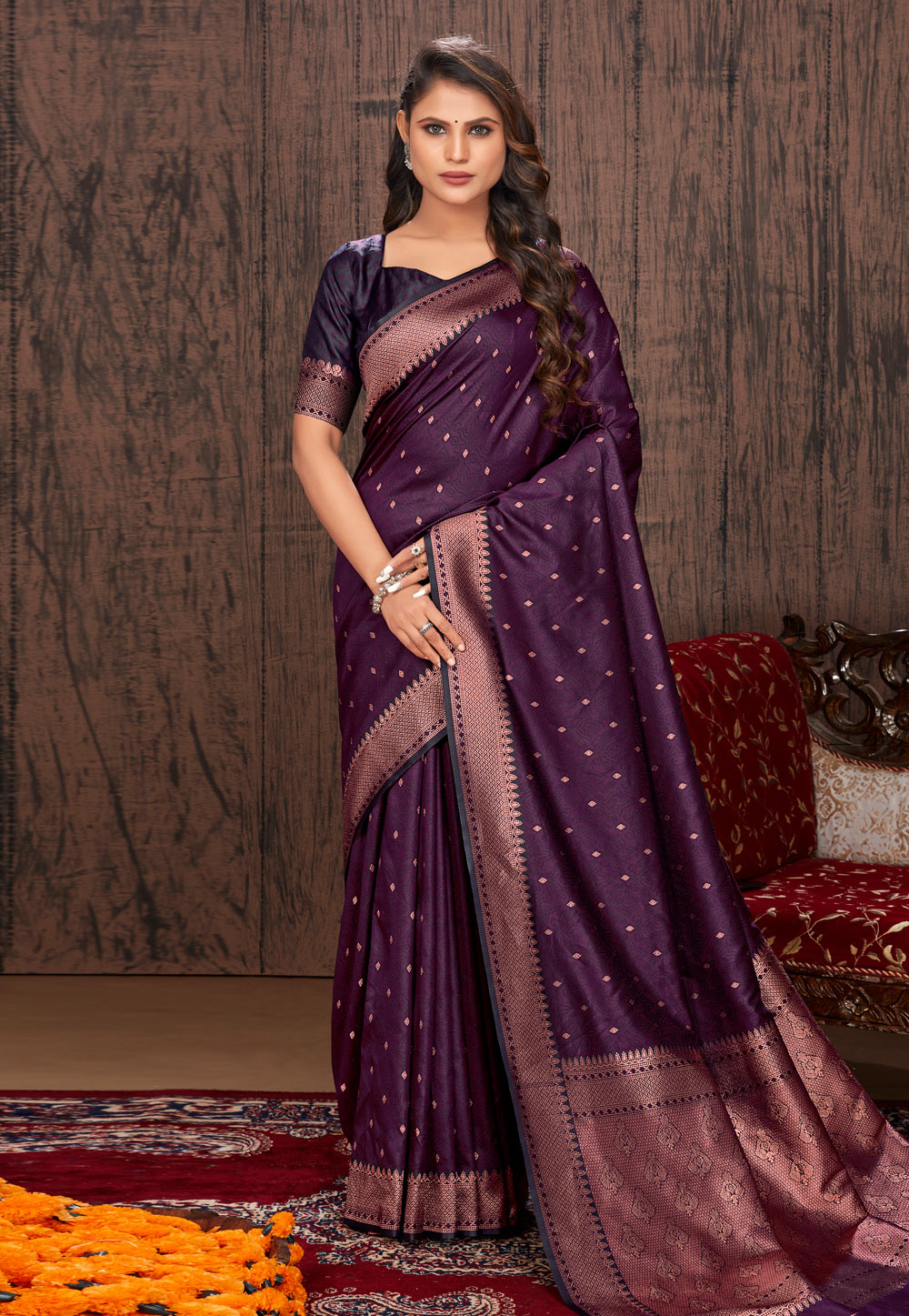 Purple Satin Silk Saree With Blouse 263268