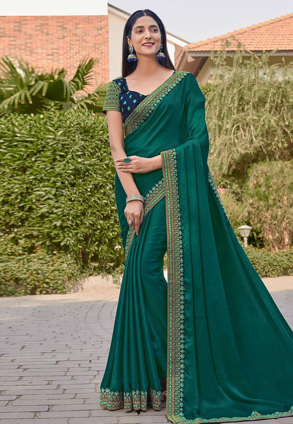 Green Silk Saree With Blouse 274480