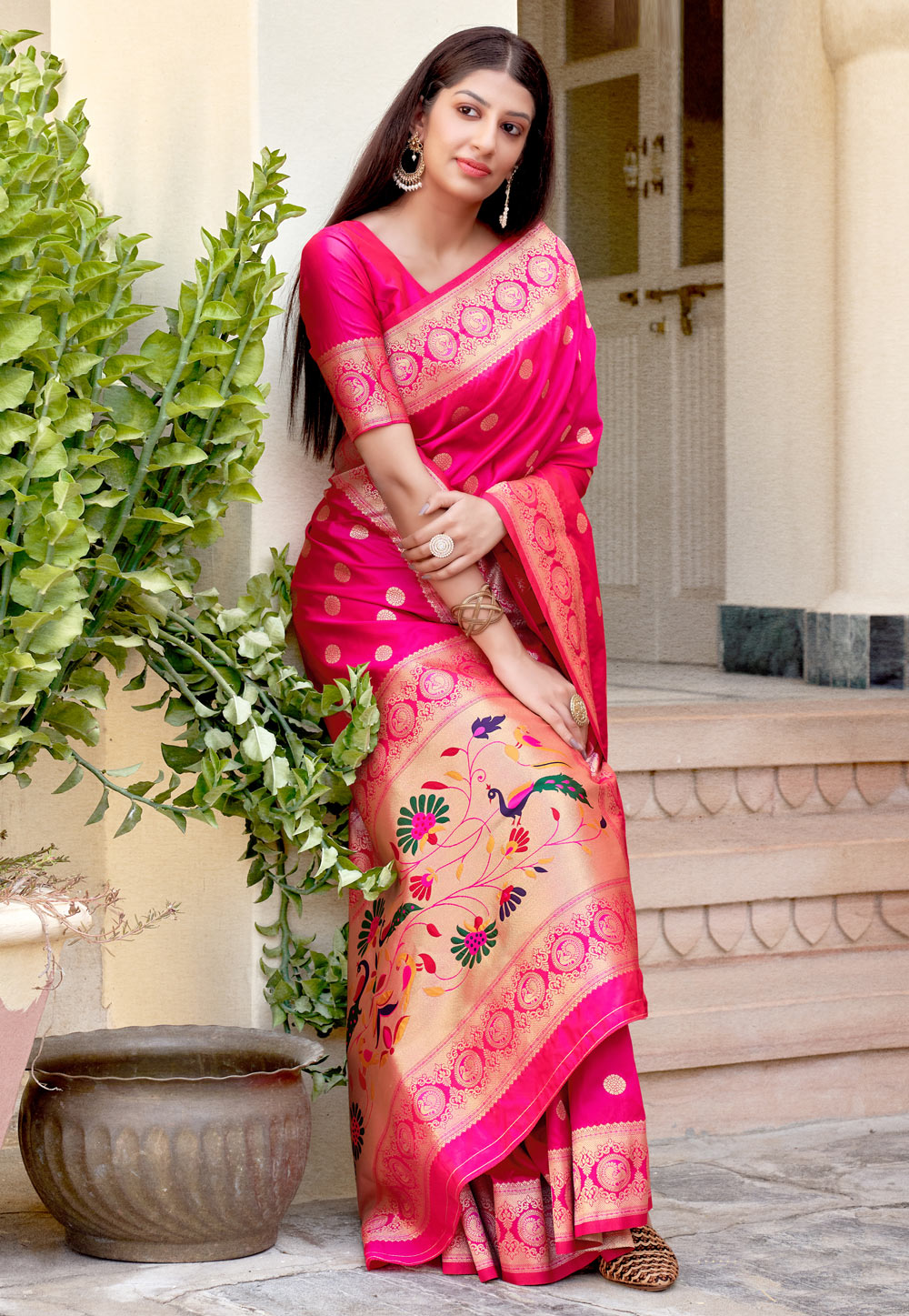 Pink Banarasi Silk Paithani Saree 236897