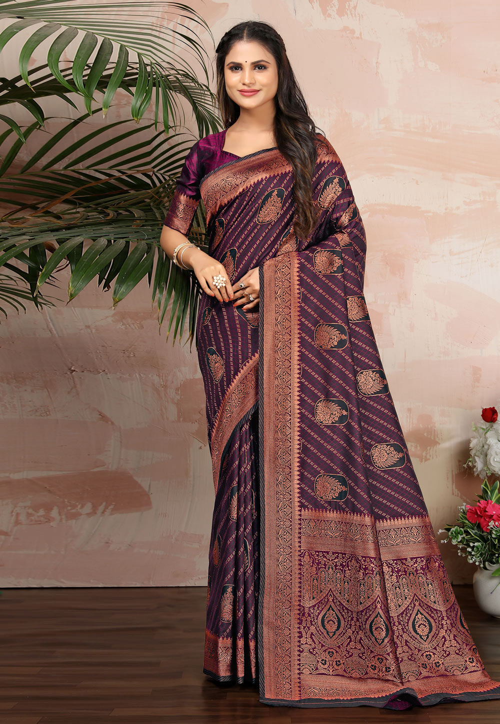 Purple Satin Silk Saree With Blouse 263270