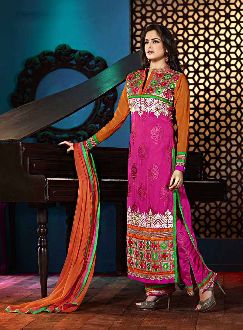 Magenta Faux Georgette Pakistani Style Suit 67126