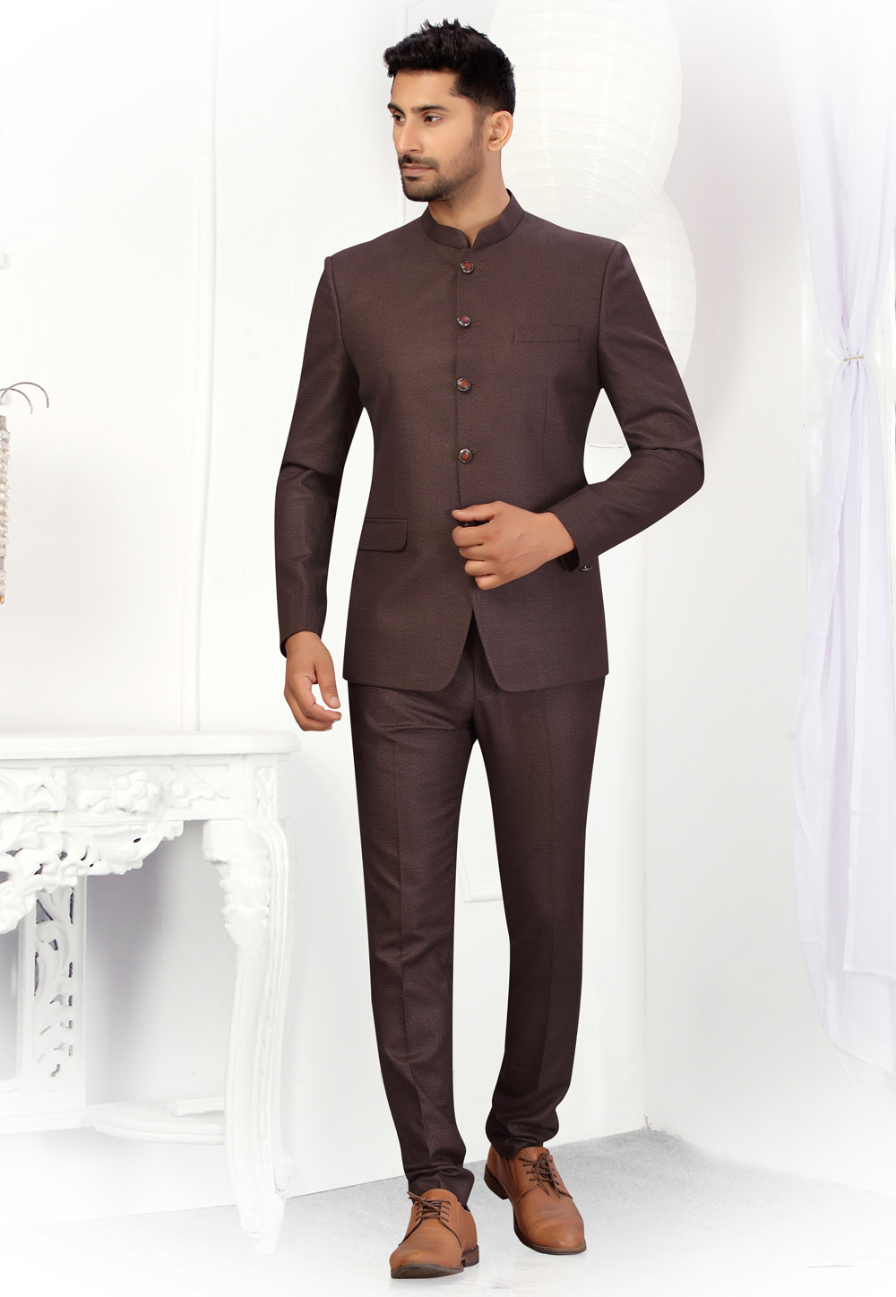 Brown Viscose Jodhpuri Suit 231092