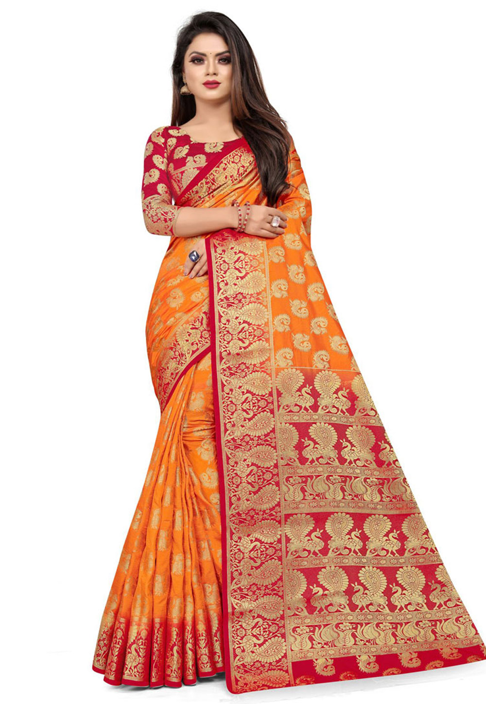 Orange Silk Festival Wear Saree 214493