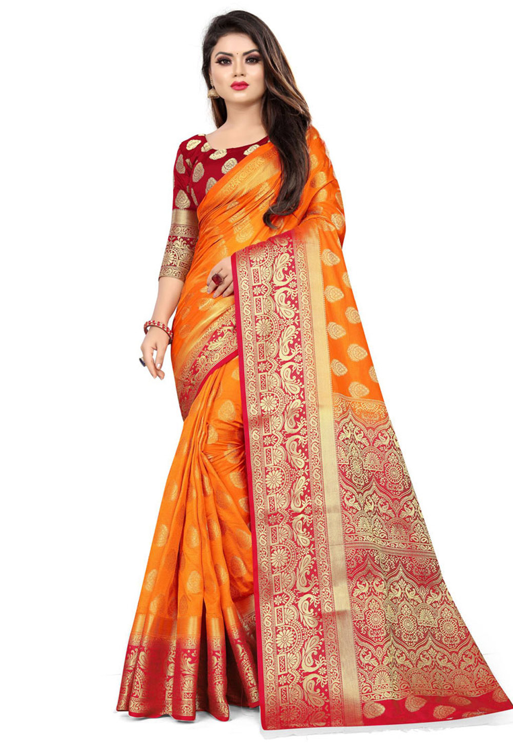 Orange Silk Festival Wear Saree 214500