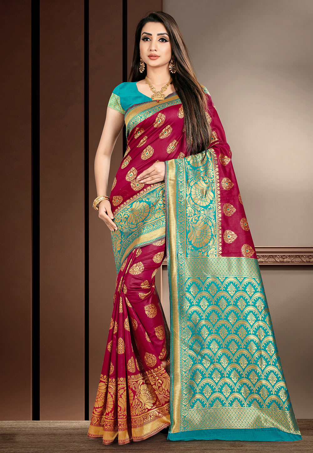 Maroon Banarasi Silk Saree With Blouse 170071