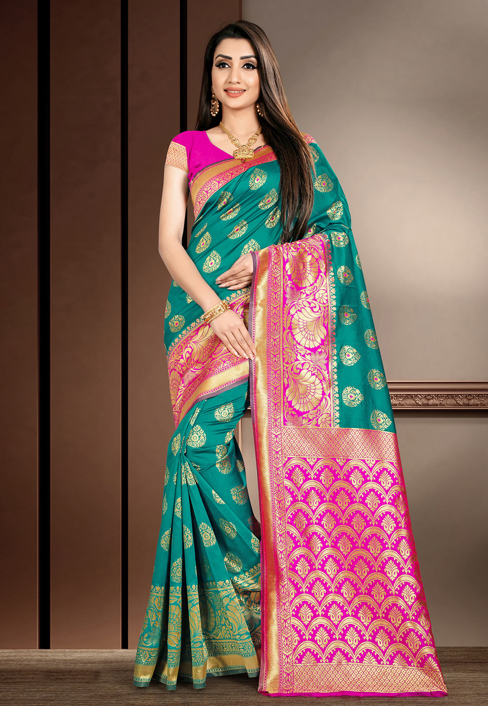 Teal Green Banarasi Silk Festival Wear Saree 170072