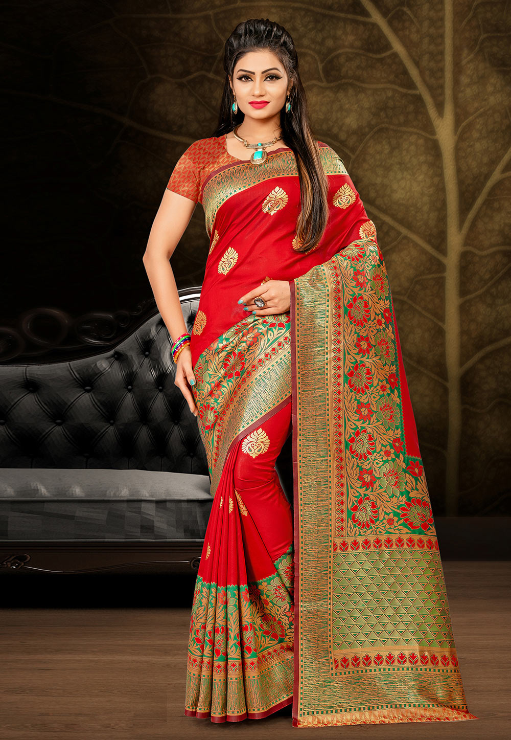 Red Banarasi Silk Saree With Blouse 170275