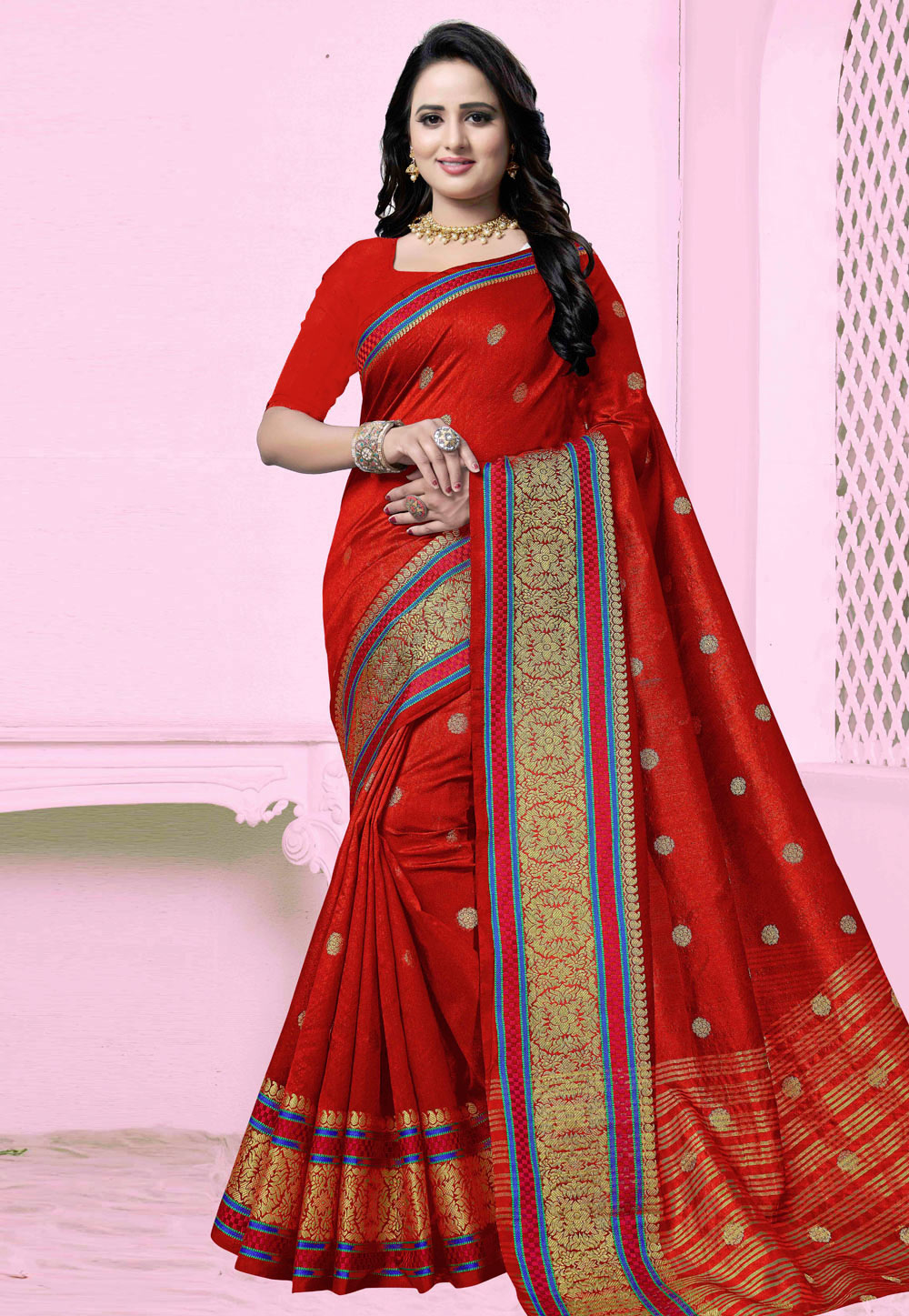 Red Banarasi Silk Festival Wear Saree 170285