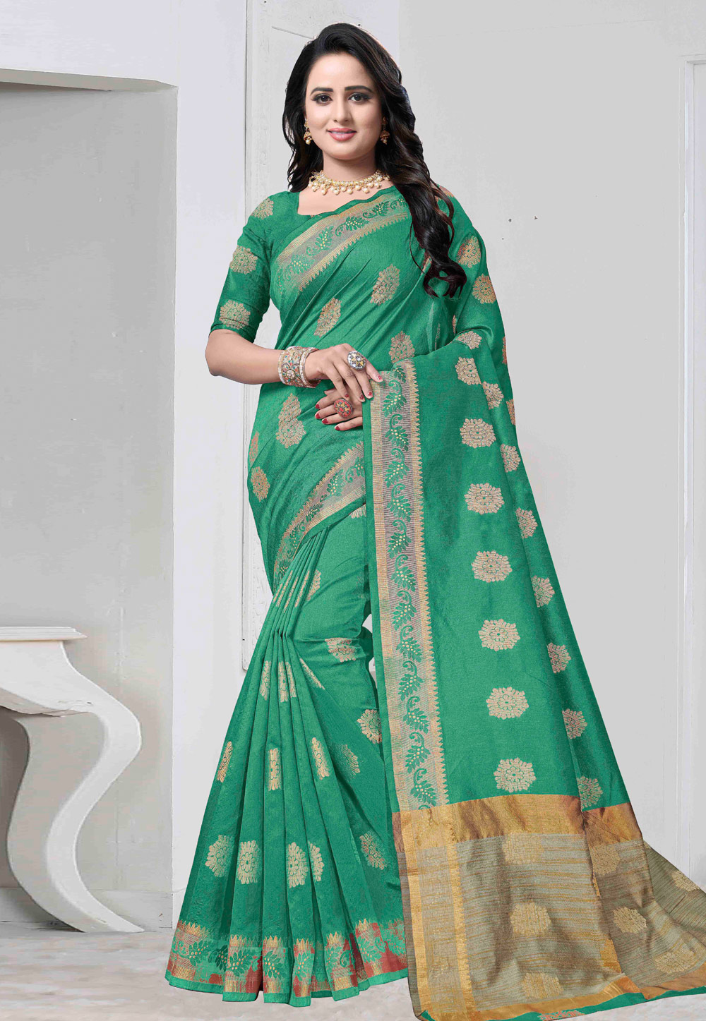 Sea Green Banarasi Silk Festival Wear Saree 170288
