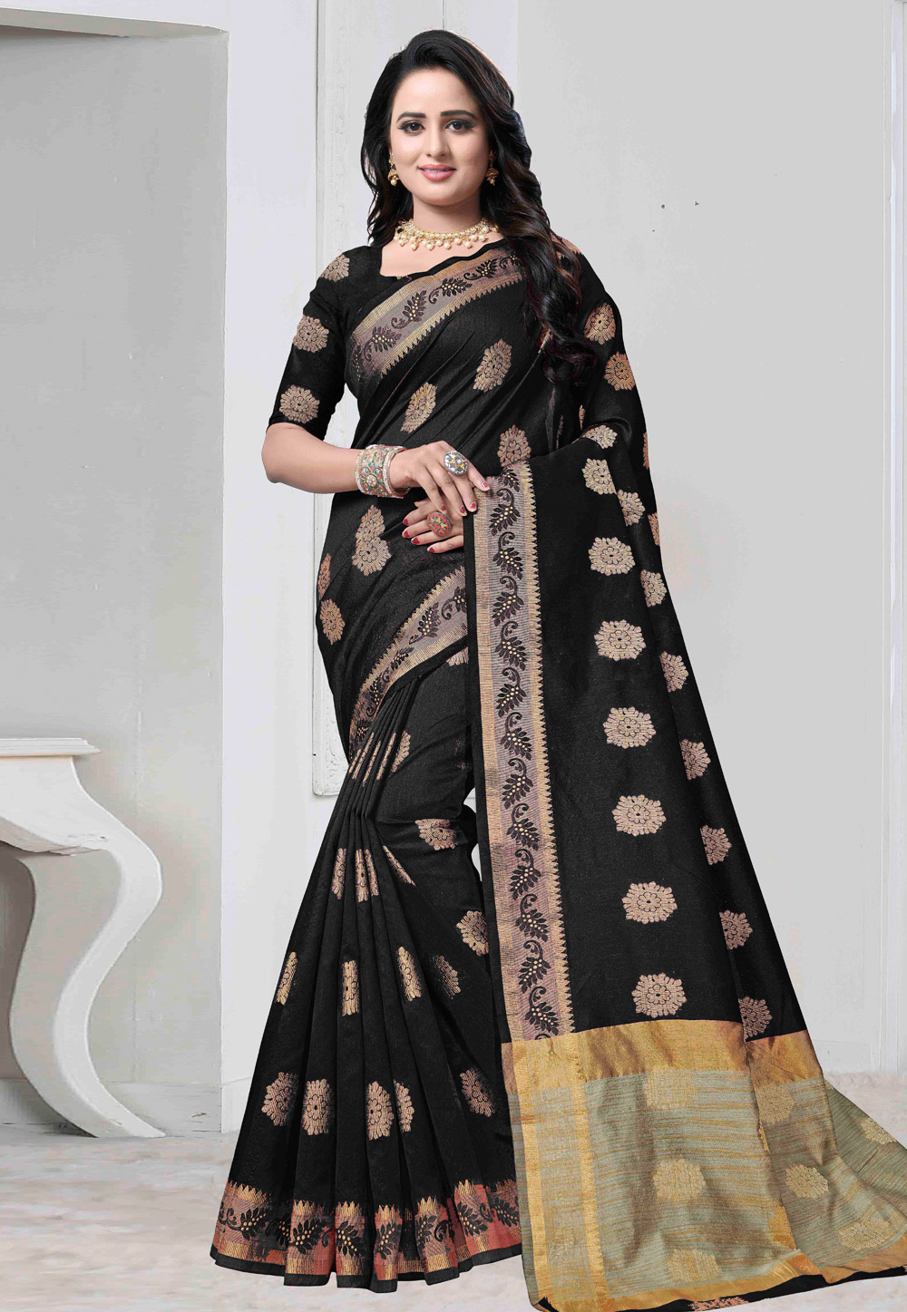 Black Banarasi Silk Festival Wear Saree 170290