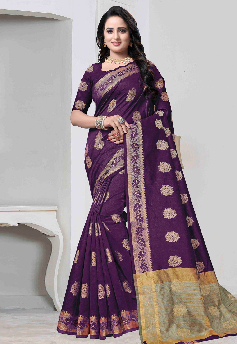 Purple Banarasi Silk Saree With Blouse 170293