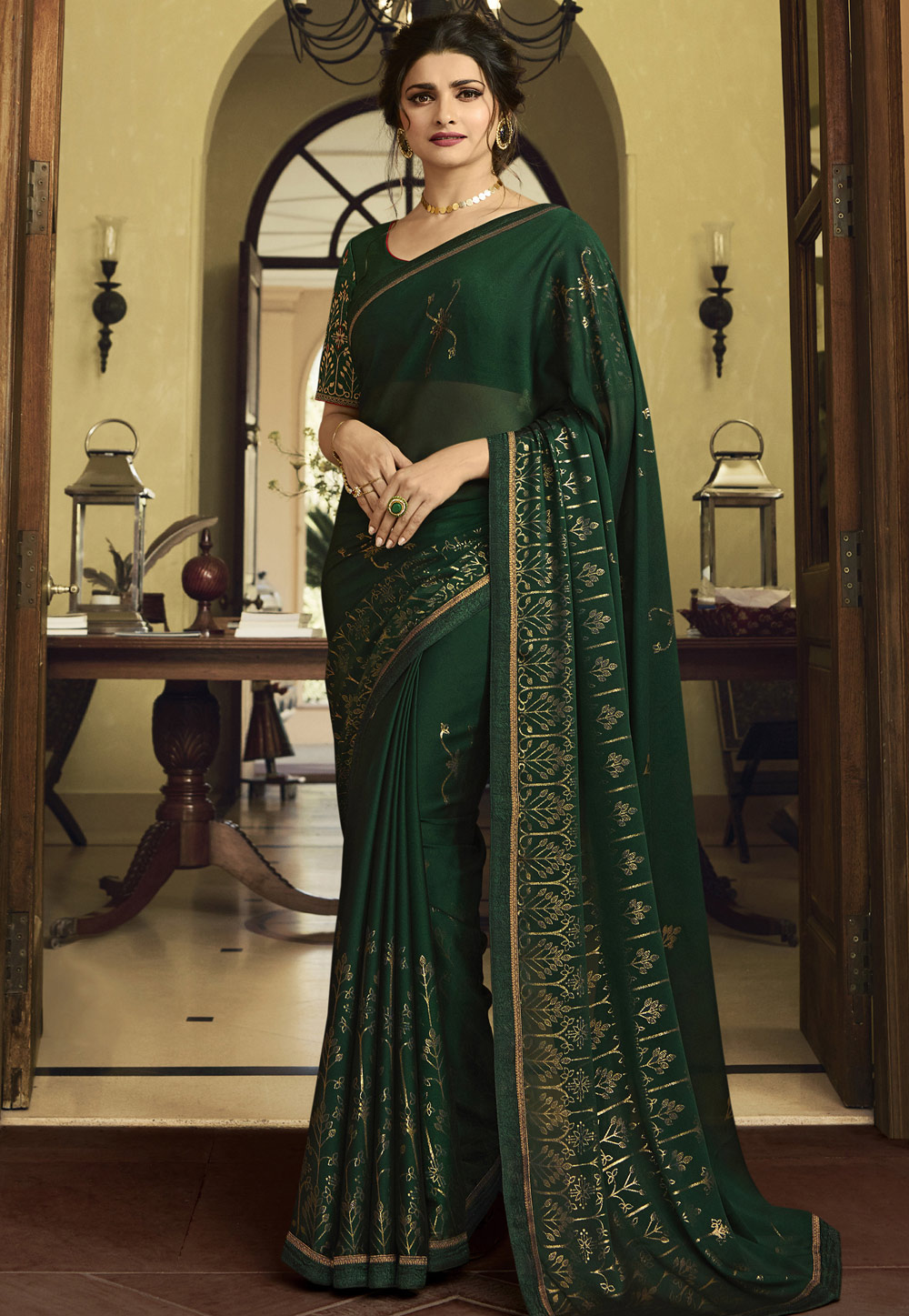 Prachi Desai Green Georgette Saree With Blouse 171581