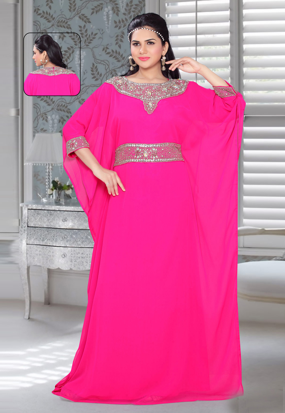 Pink Faux Georgette Embroidered Readymade Farasha 194581