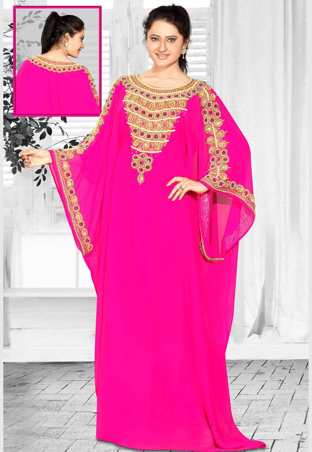Pink Faux Georgette Embroidered Readymade Farasha 194604