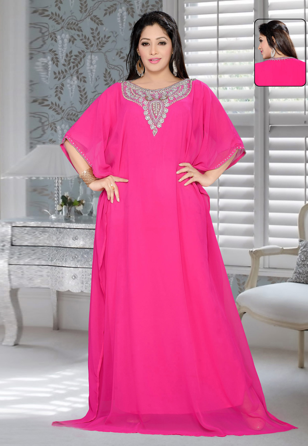 Pink Faux Georgette Embroidered Readymade Farasha 194361