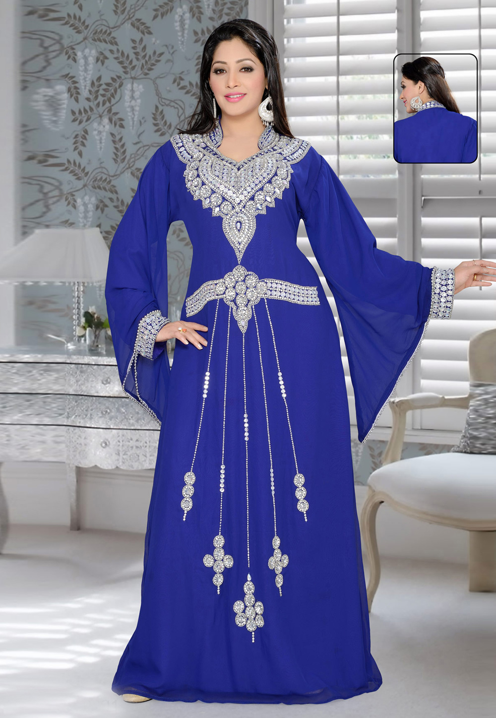 Blue Faux Georgette Embroidered Readymade Kaftan 194362